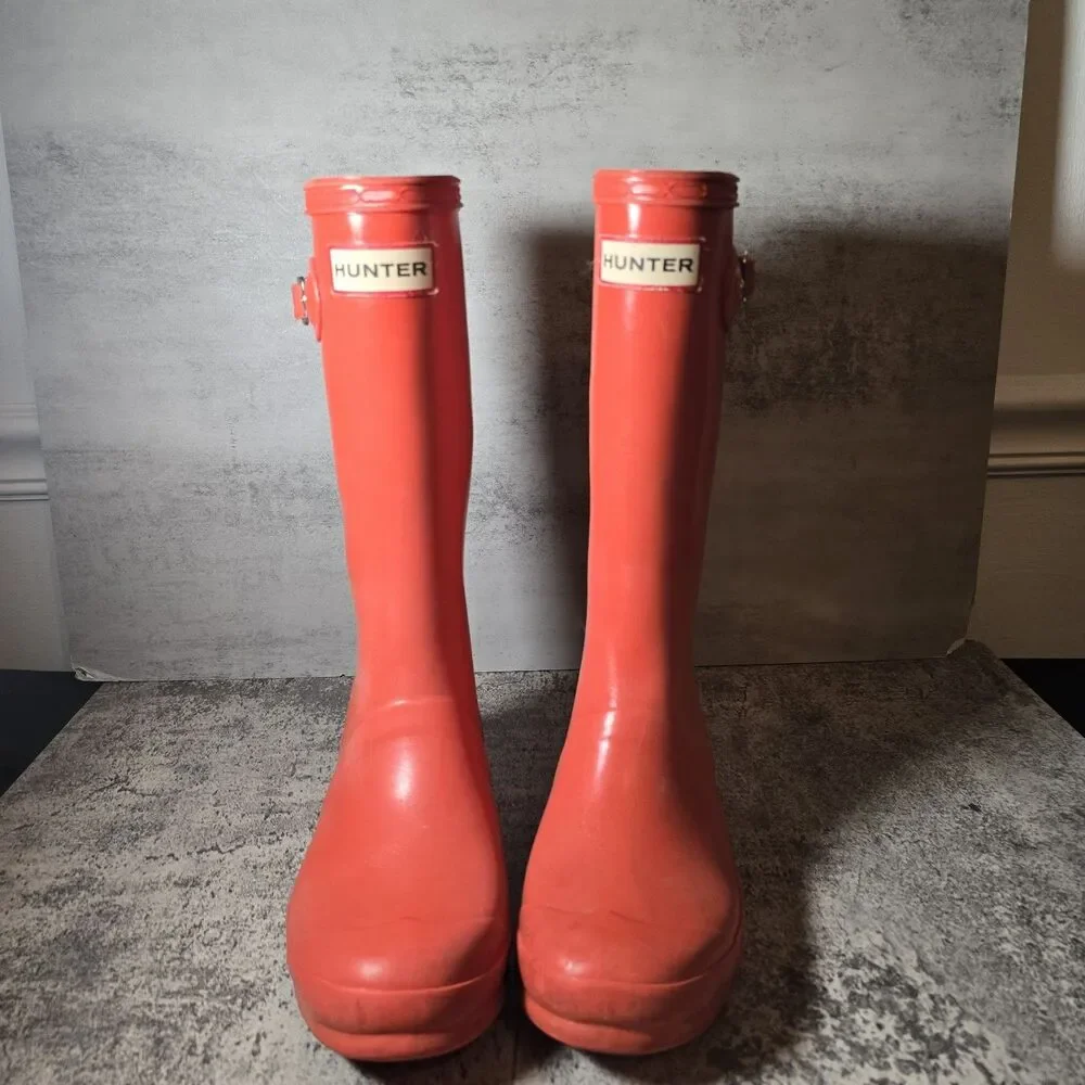 Hunter Original Girls Tall Rain Boots Orange Size 5.5Y UK 5